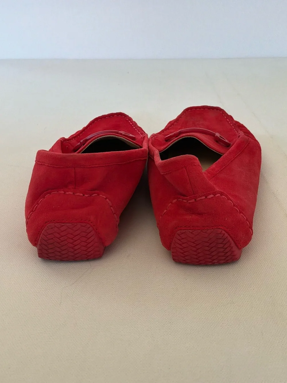 Cole Haan Red Suede Slip-On Loafers with Metal Bit